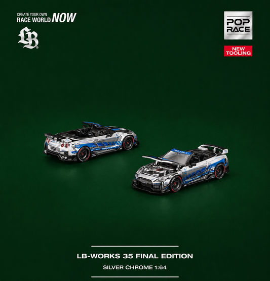 Pop Race – LB-Works 35 Final Edition – Silver/Blue Chrome – 1:64 (Pre-Order)